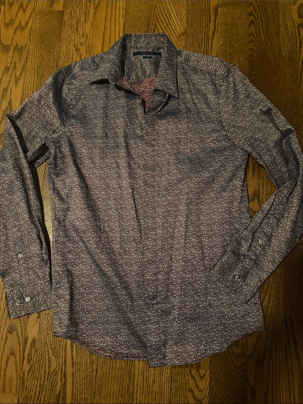 Perry Ellis Heathered Gray and Wine Long-Sleeve Dress Shirt